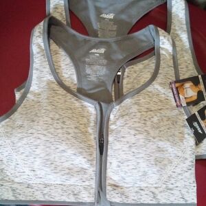 Heathered Gray Sports Bra Hook & Zip front Racerback  XXXL  NWT